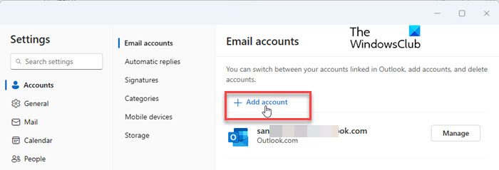 Create account in Outlook