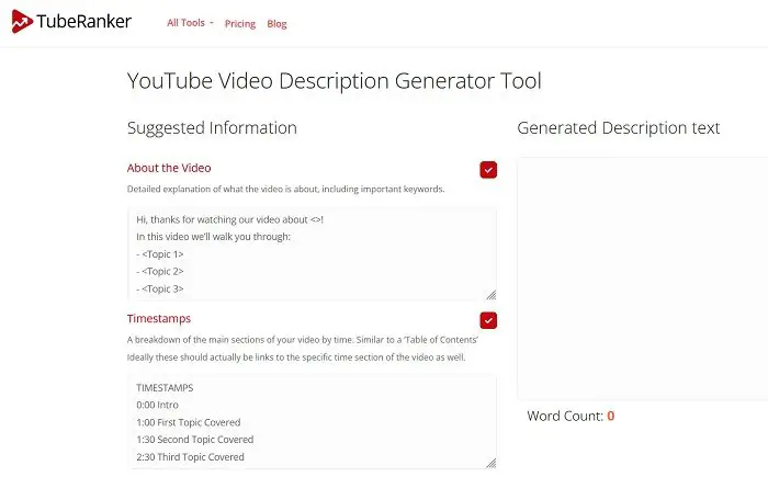 Free tool for YouTube descriptions