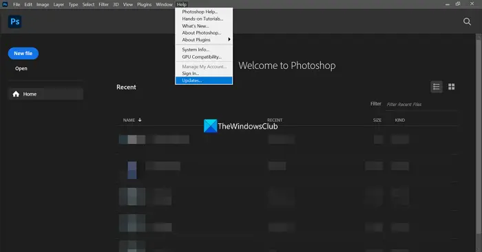 Check for Photoshop update