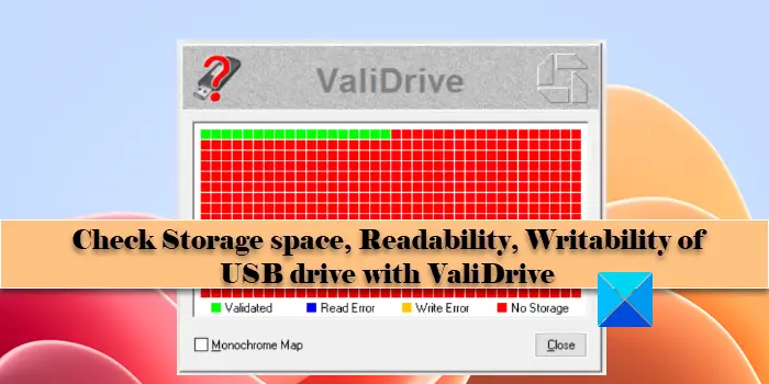 Check Storage space of USB drive with ValiDrive