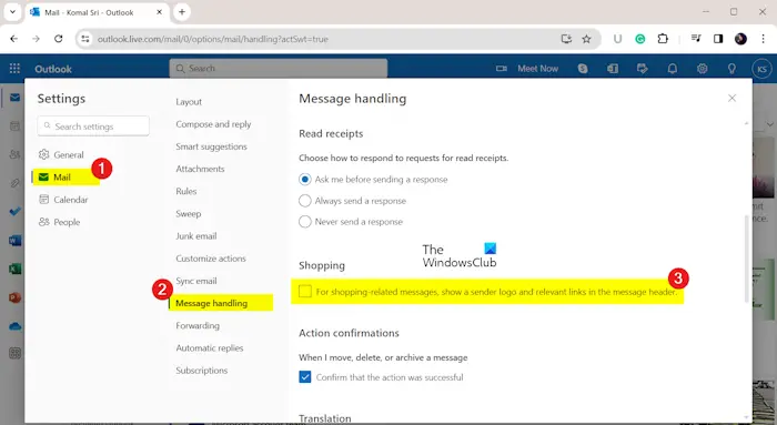 How to hide Shopping Related Messages in Outlook.com