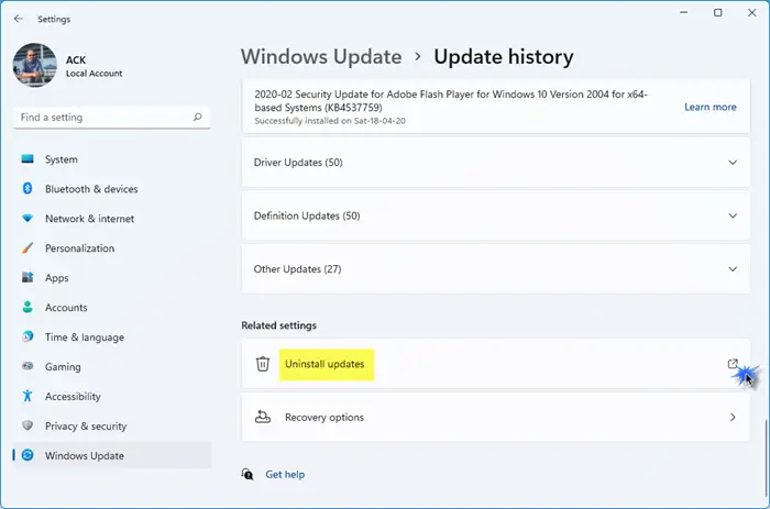 How to Uninstall Windows Updates in Windows 11