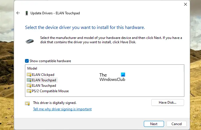 Install another available version of keyboard or mouse driver