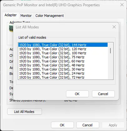 Modify Advanced Display Settings